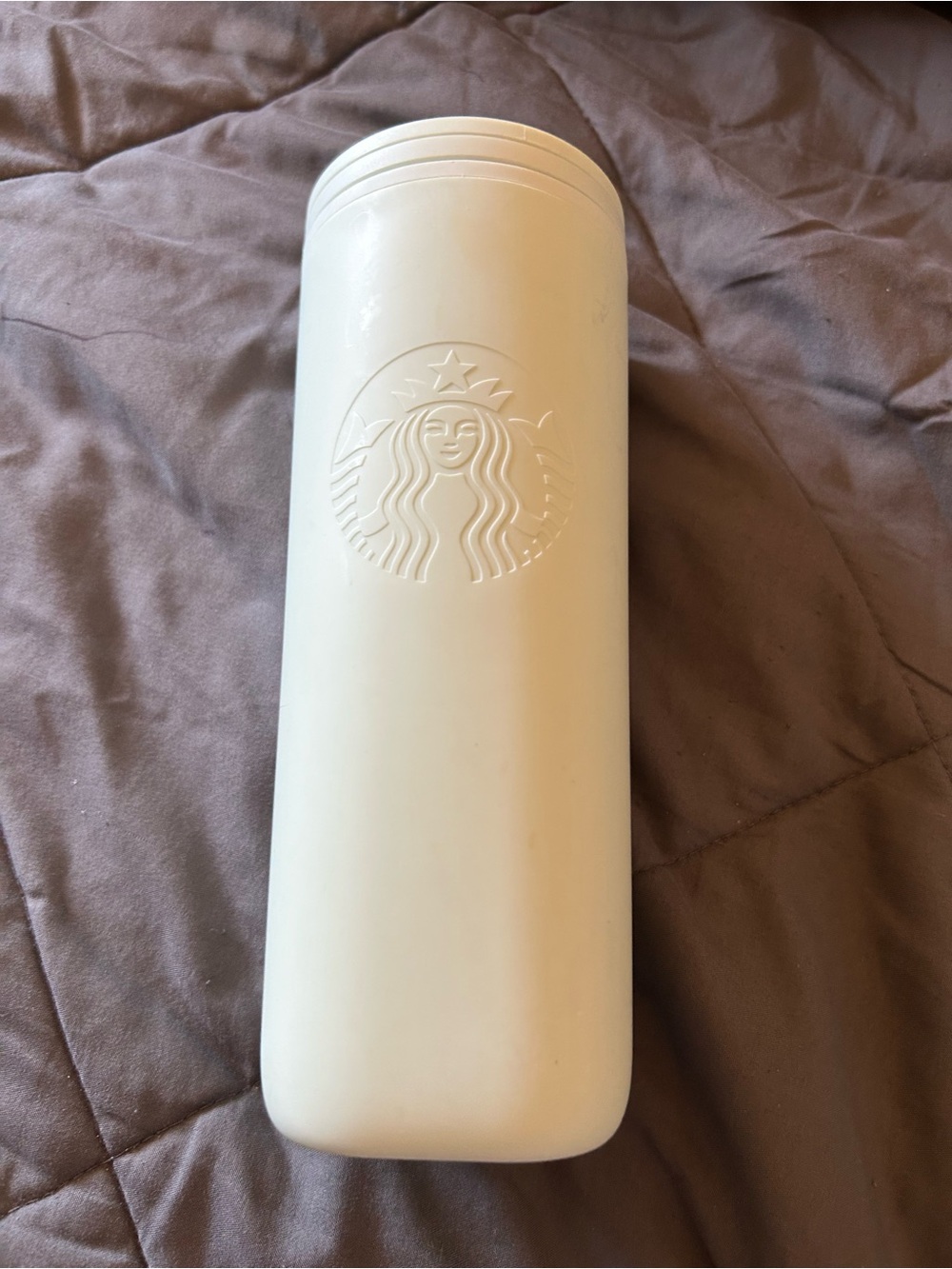 Starbucks White Traveler Tumbler with Embossed Siren Logo